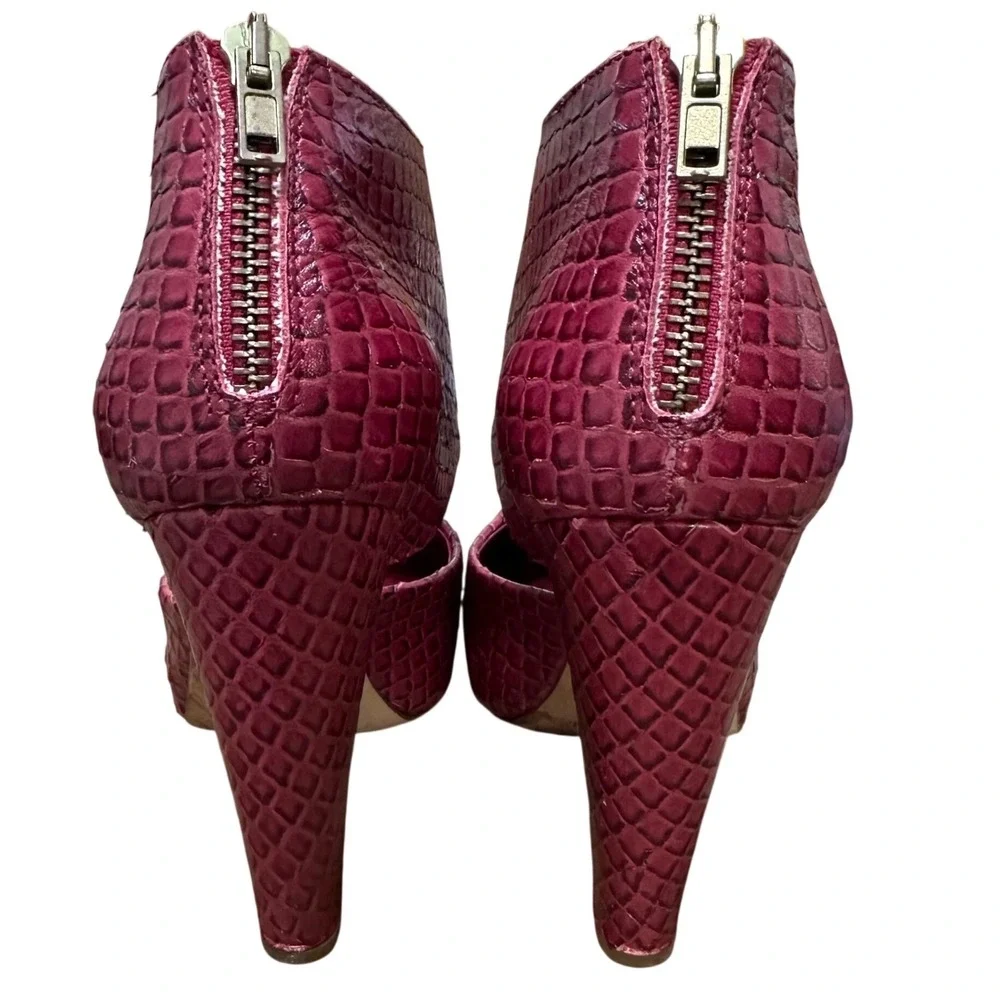 Loeffler Randall Burgundy Snakeskin‎ Embossed Leather Shooties Heels Size 6.5B